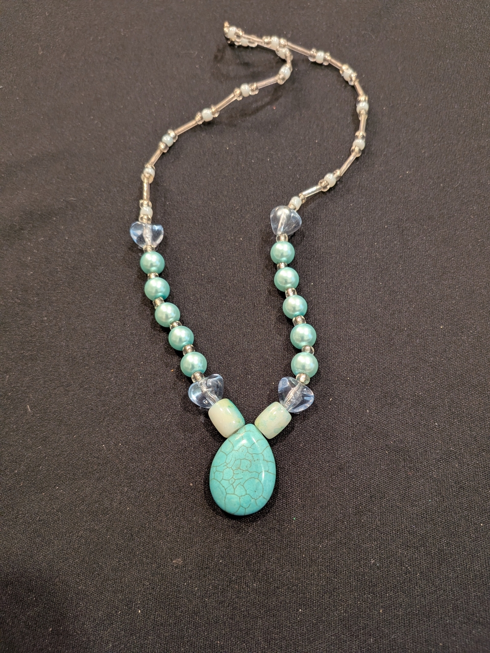 Turquoise Teardrop Pendant Necklace 10" - Unbranded
